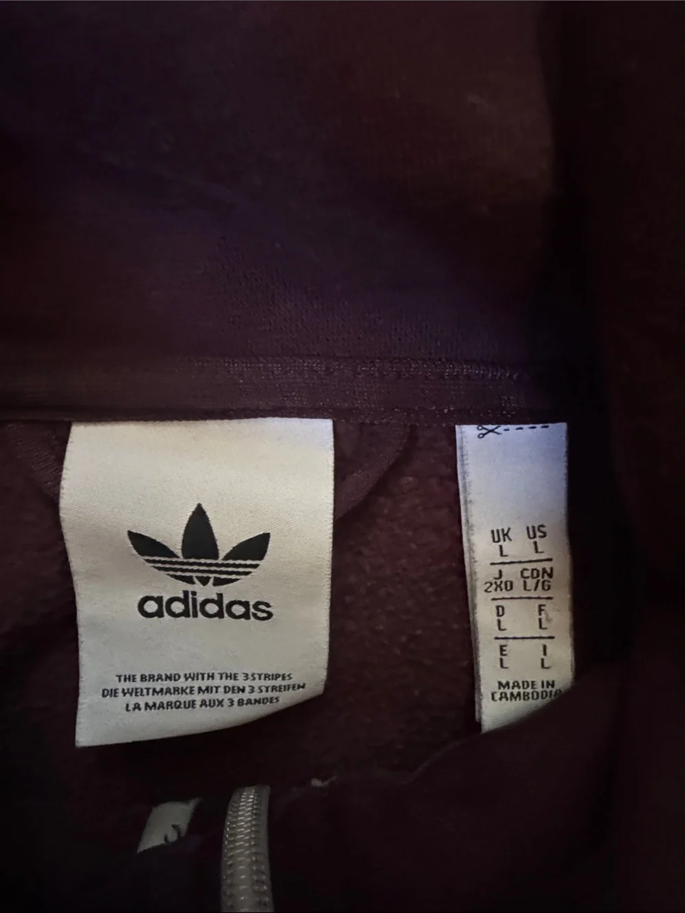 adidas Men’s Hooded Zip up logo hoodie - heather Purple & cream men’s L